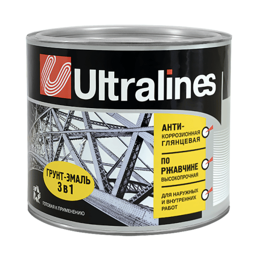 Грунт эмаль по ржавчине 3в1 желтая 1,8 кг Ultra Lines Радуга