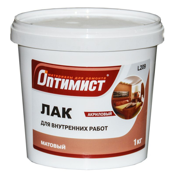 Лак акриловый для внутренних работ 1,0кг L209 мат.  Оптимист