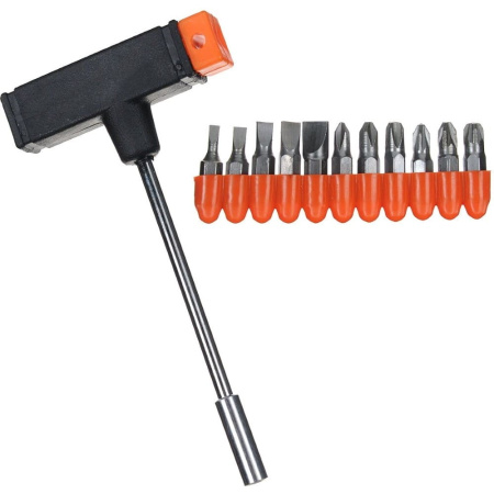 Отвертка т-образная с набором бит 11 шт SL,PH,PZ 100мм  Sparta