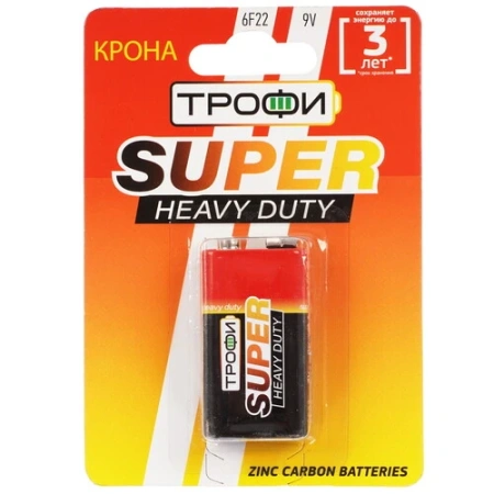 Батарейка 6F22  9V крона солевая Трофи