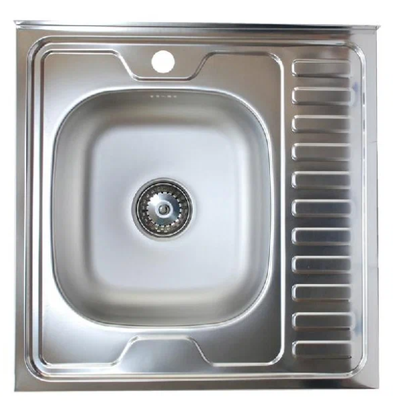 Мойка нержавеющая накладная 600х600х0,6мм левая глянец с сифоном MG6-6060L РМС