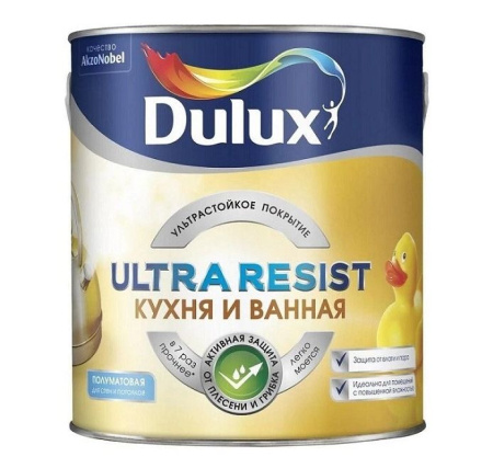 Краска Dulux Ultra Resist для кухни и ванной матовая 1л BW 10%---